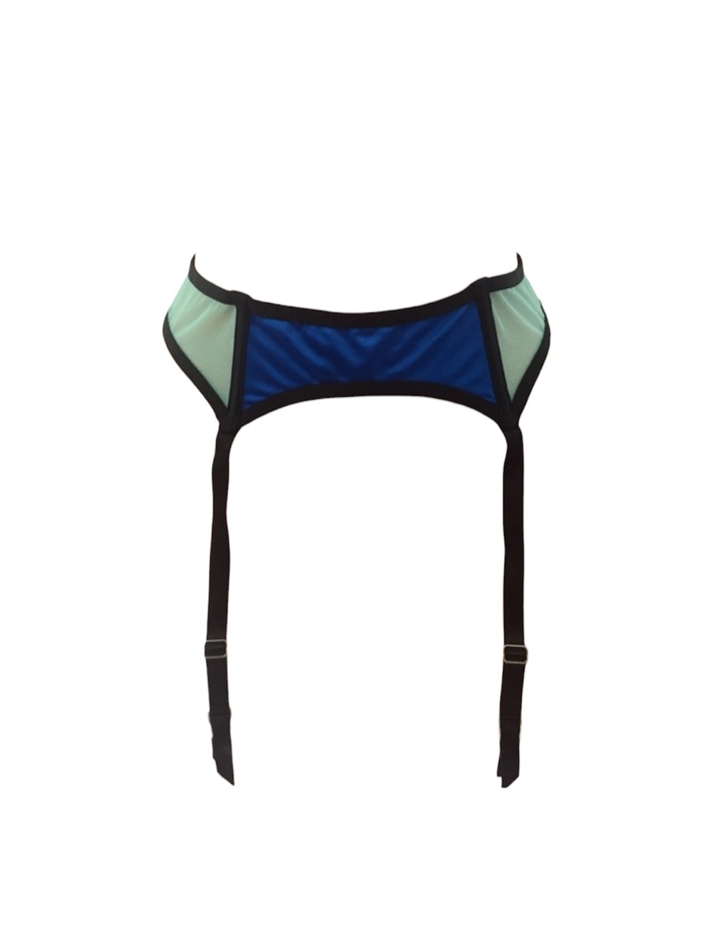 Blue and Mint Satin Black Trim Victoria's Secret colorblock sexy garter belt